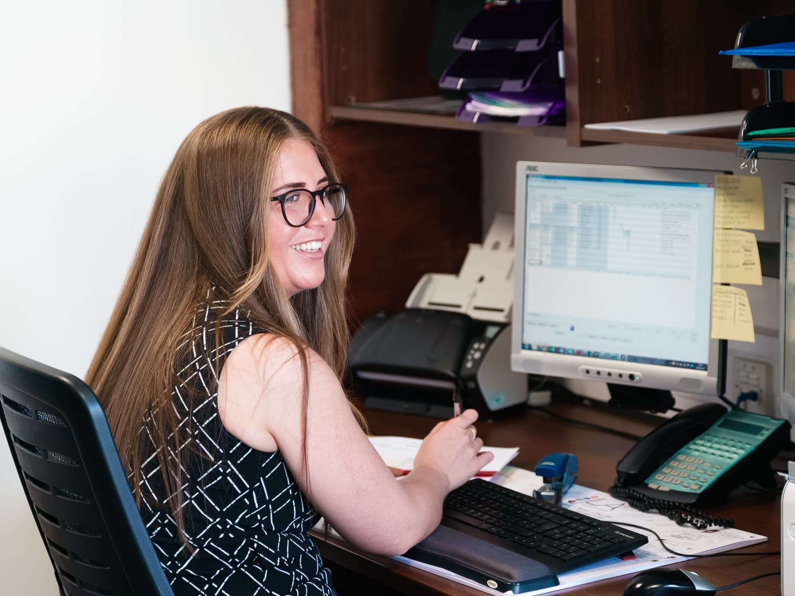 Rachel Doubleday at her desk in our office